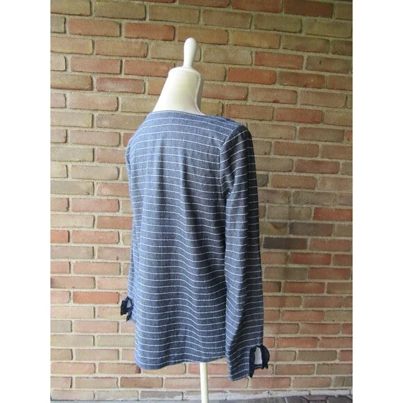 Talbots Striped Knit Top Criss Cross Detail Women's Medium Casual Ruffle Cuff - Picture 10 of 13